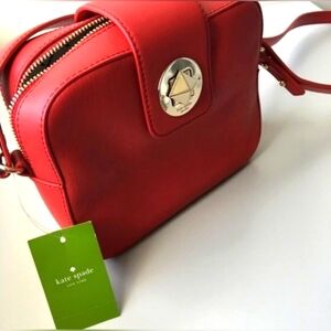 Kate Spade Designer Red Chrystie Street Isla Leather Crossbody Purse Bag